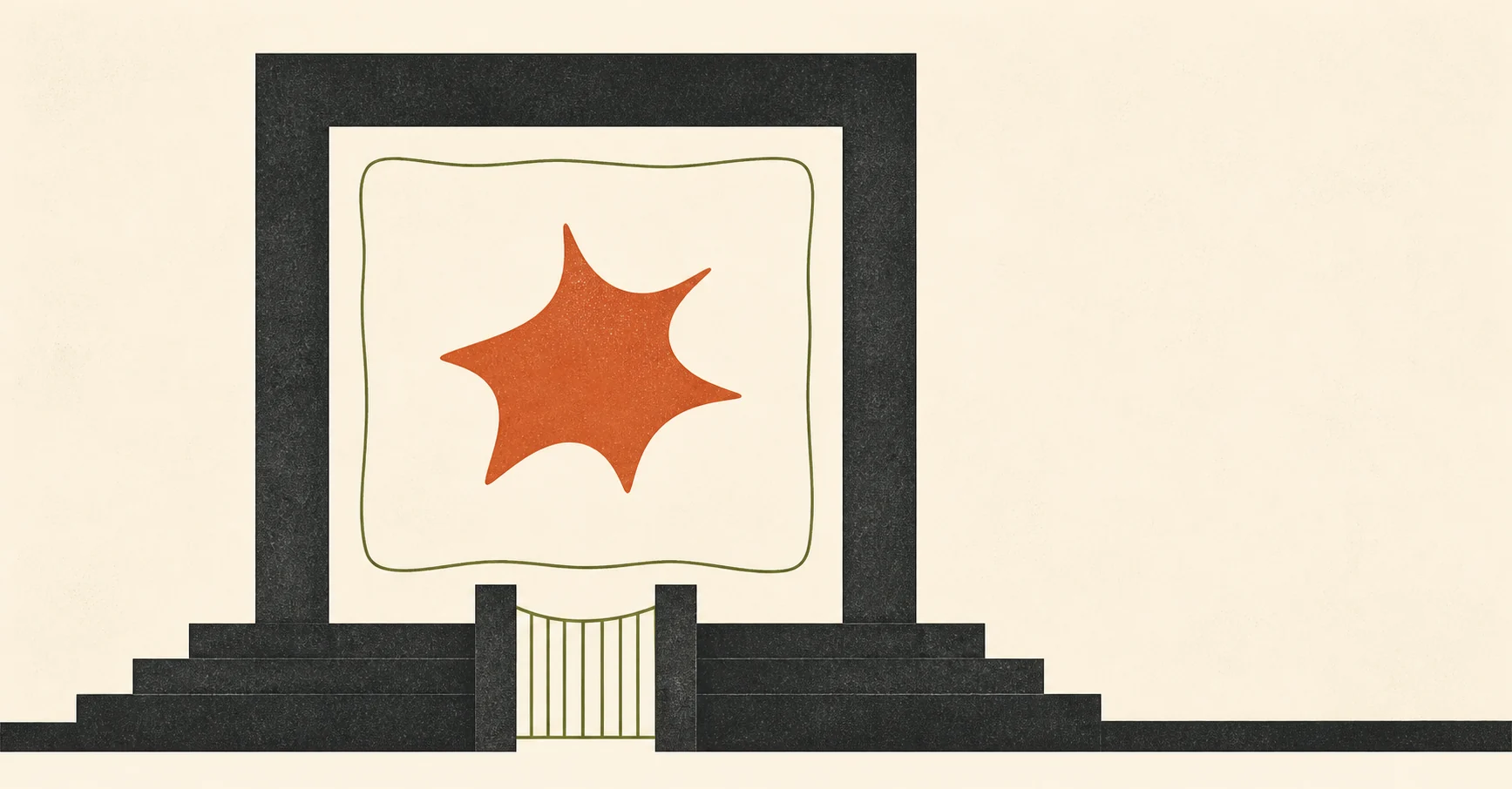 Abstract architectural gateway containing an orange form, representing a controlled security boundary for an AI agent.